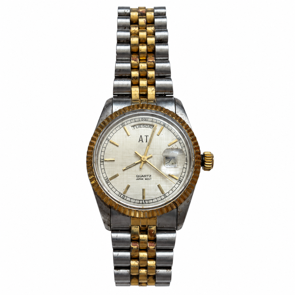 Vintage AT Day-Date Two-Tone Japan Quartz Watch - Requires a Battery