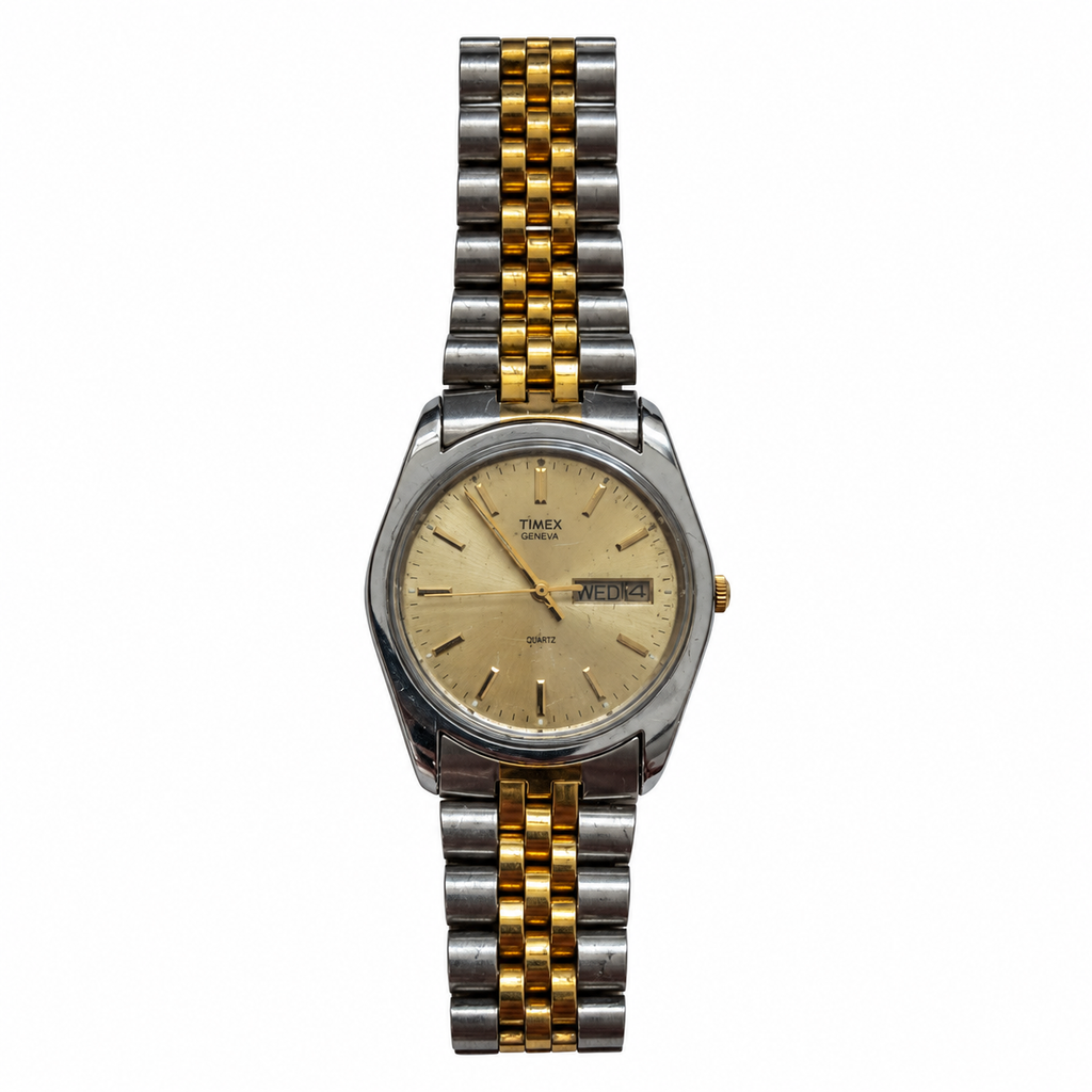 Vintage Timex Champagne Dial Day-Date Two-Tone Watch - Requires a Battery