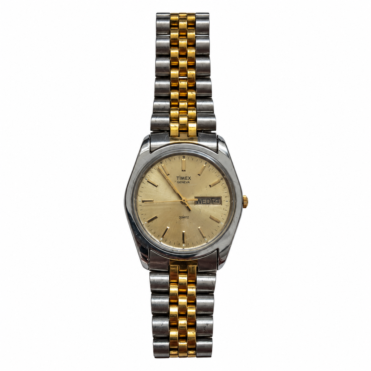 Vintage Timex Champagne Dial Day-Date Two-Tone Watch - Requires a Battery