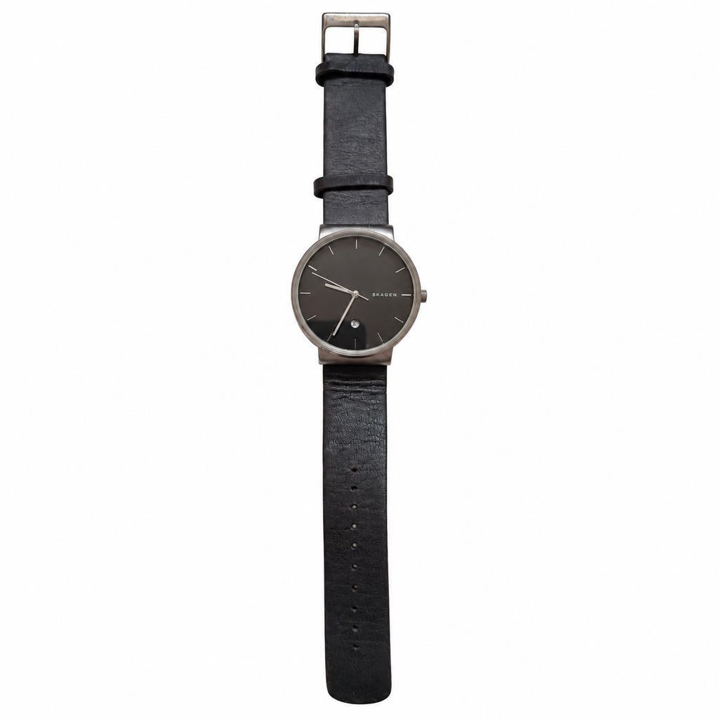 Vintage Skagen Minimalist Black Dial Leather Strap Watch - Requires a Battery