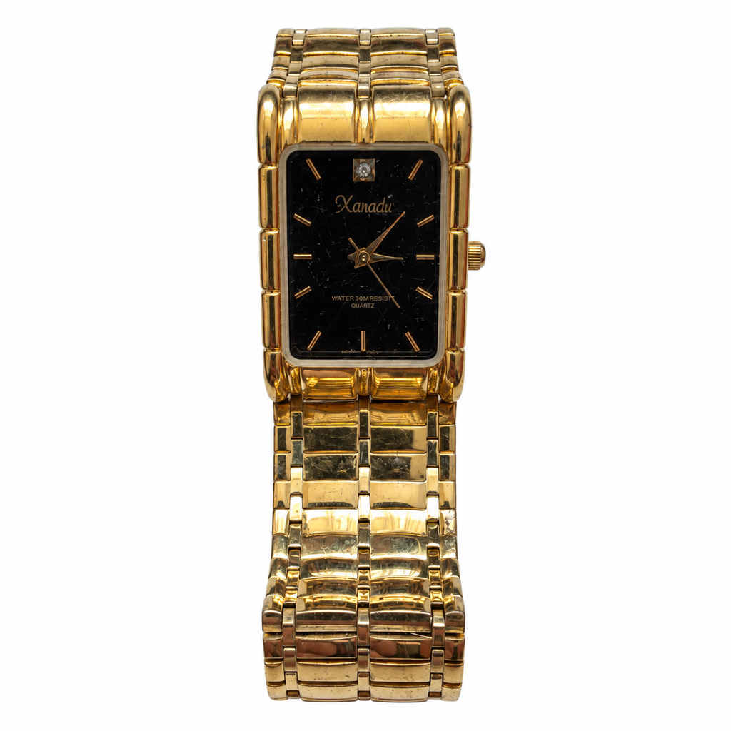 Vintage Xanadu Black Dial Gold-Tone Rectangular Watch - Requires a Battery