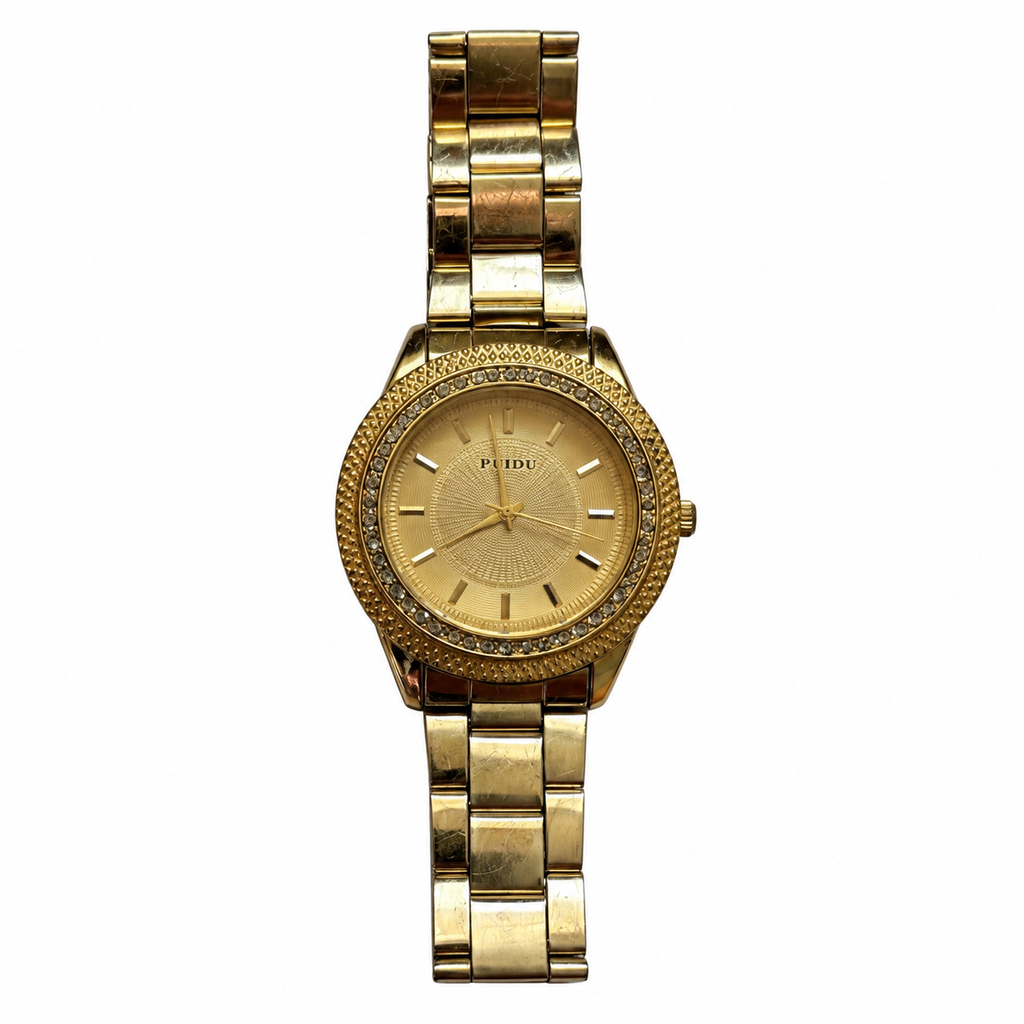 Vintage Paidu Gold-Tone Crystal Bezel Dress Watch - Requires a Battery