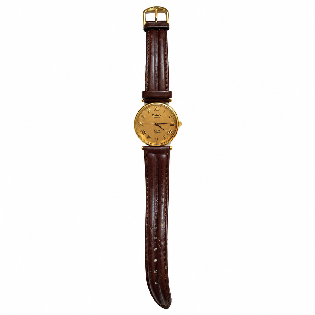 Vintage Omax Crystal Gold Dial Waterproof Quartz Watch - Requires a Battery