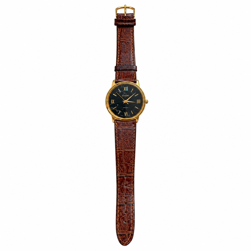 Vintage Vendome Black Dial Gold-Tone Dress Watch - Requires a Battery