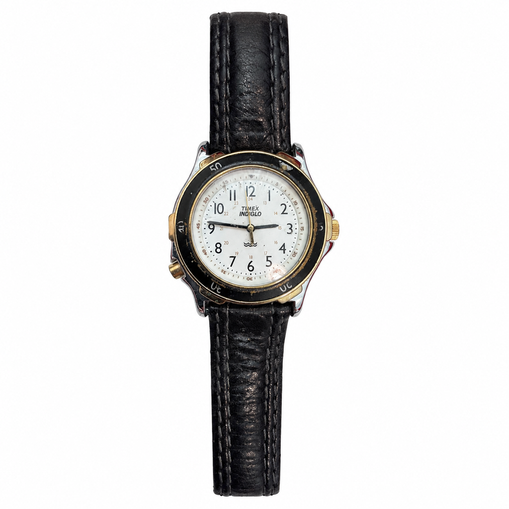 Vintage Timex Indiglo White Dial Rotating Bezel Quartz Watch - Requires a Battery