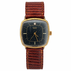Vintage Q&Q Square Black Dial Gold-Tone Quartz Watch - Requires a Battery