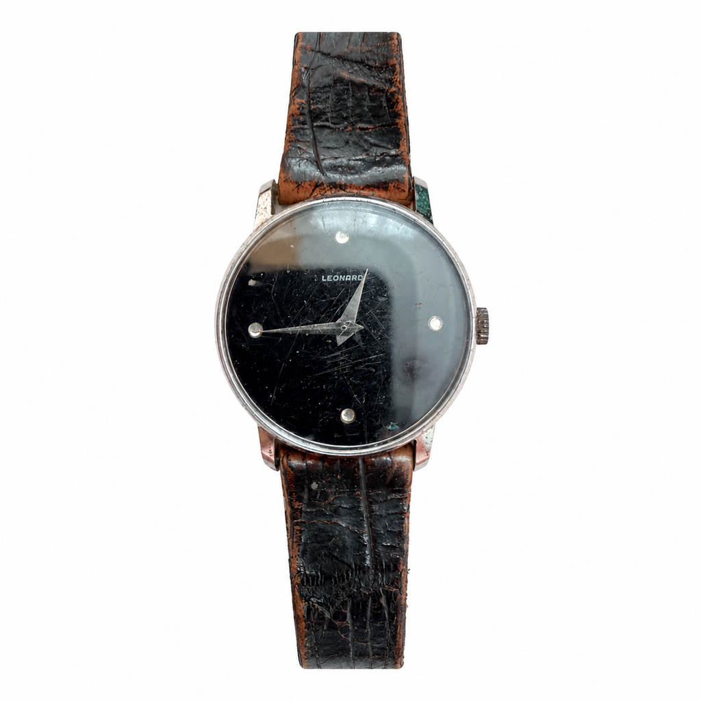 Vintage Leonard Minimalist Black Dial Quartz Watch - Requires a Battery