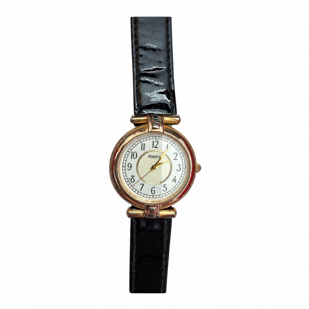 Vintage Fossil White Arabic Dial Gold-Tone Quartz Watch - Requires a Battery