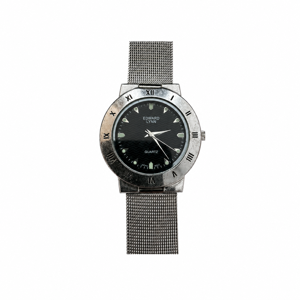 Vintage Edward Lynn Roman Bezel Black Dial Mesh Watch - Requires a Battery