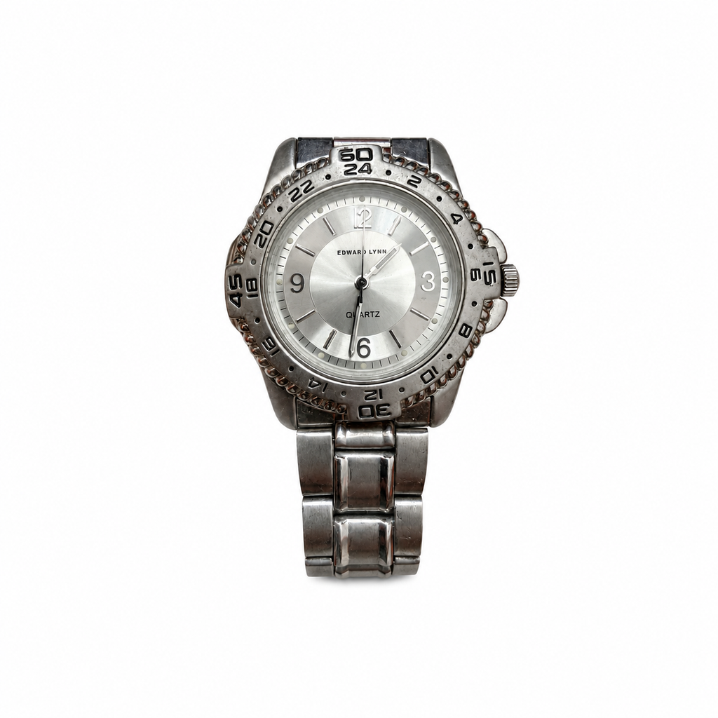 Vintage Edward Lynn 24-Hour Bezel Silver Quartz Watch - Requires a Battery