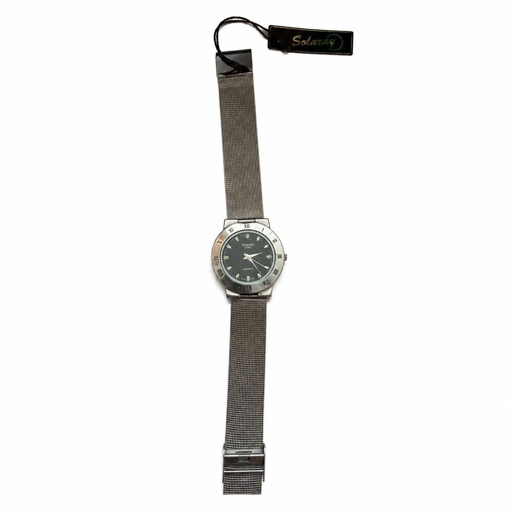 Vintage Edward Lynn Roman Bezel Black Dial Mesh Watch - Requires a Battery