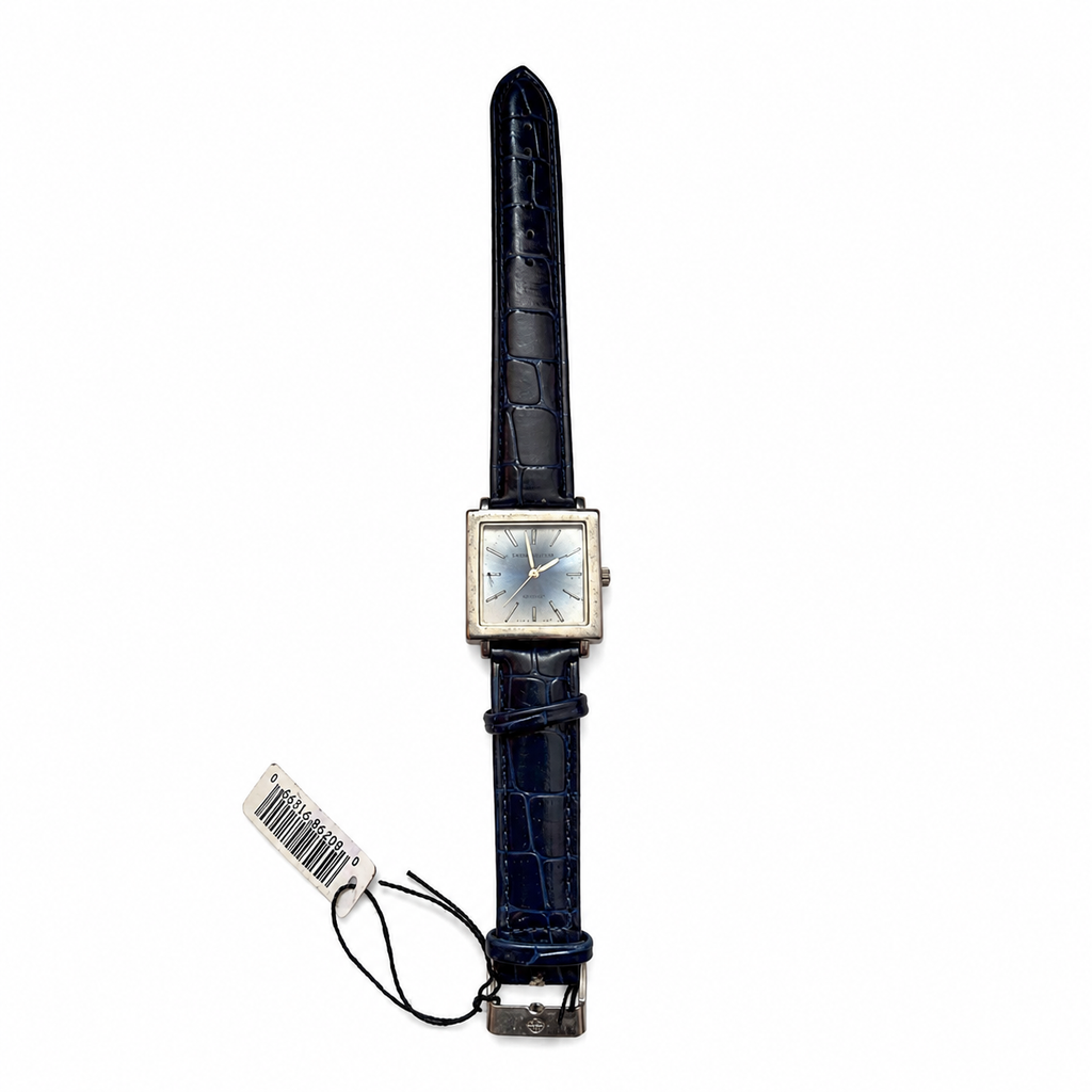 Vintage Edward Lynn Square Silver Dial Blue Leather Watch - Requires a Battery