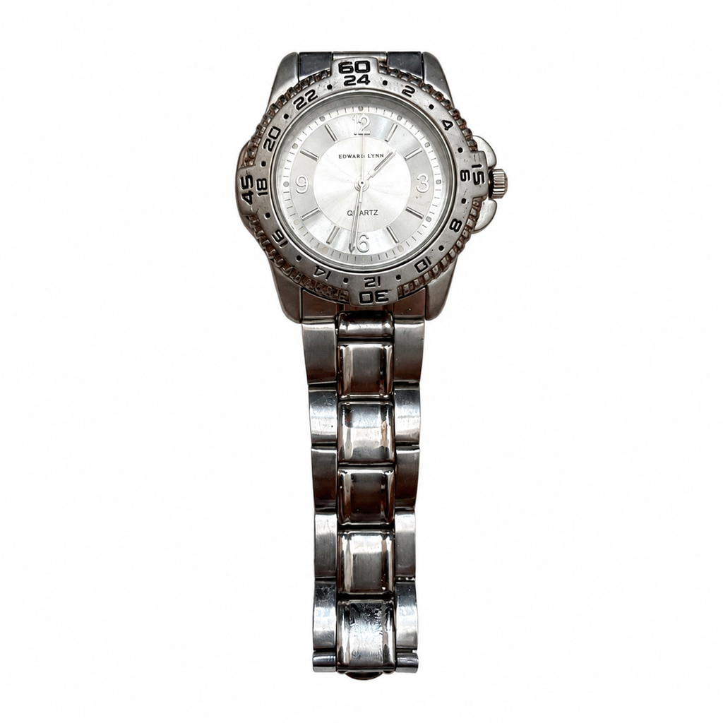 Vintage Edward Lynn 24-Hour Bezel Silver Quartz Watch - Requires a Battery