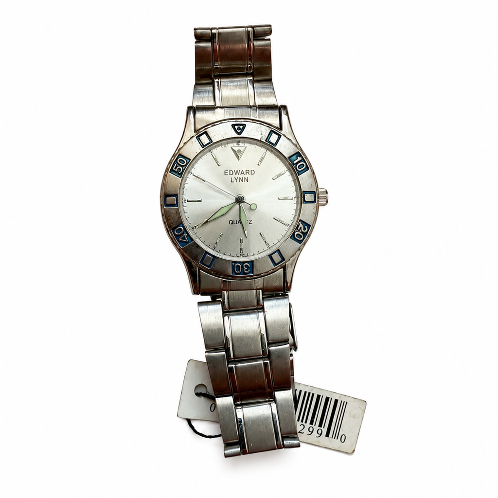 Vintage Edward Lynn Blue-Accent Bezel Silver Quartz Watch - Requires a Battery