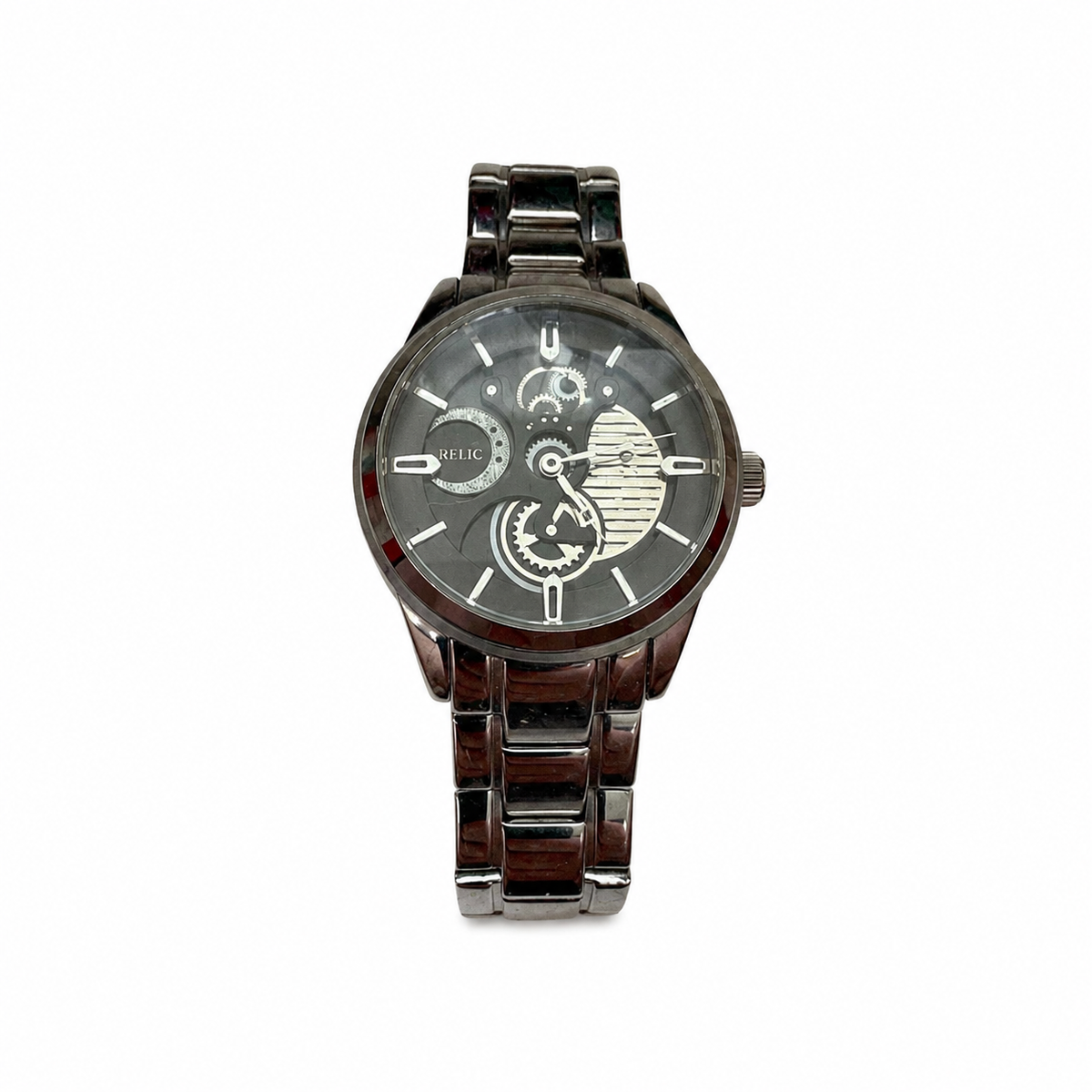 Vintage Relic Skeleton Gear Dial Silver-Tone Watch - Requires a Battery