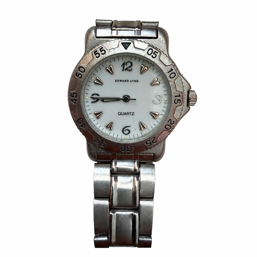 Vintage Edward Lynn White Dial Numbered Bezel Watch - Requires a Battery