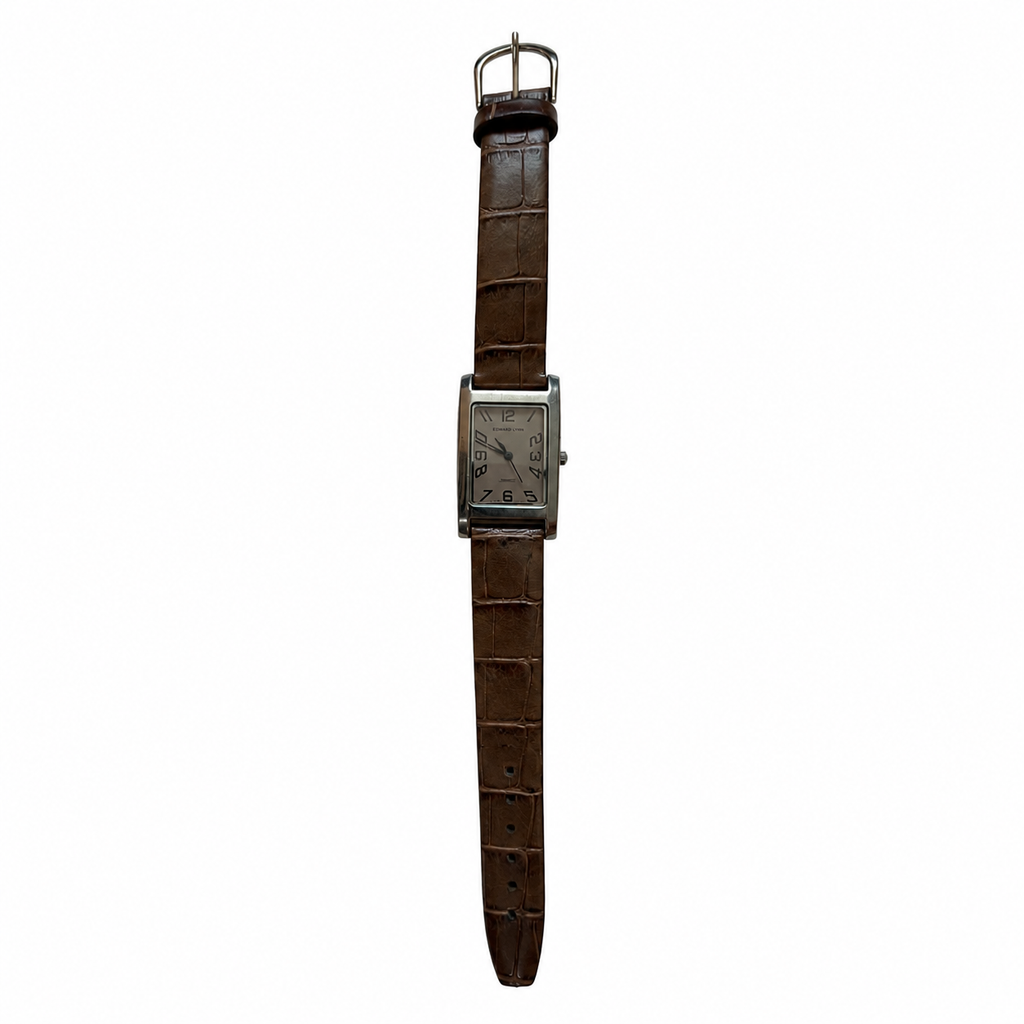 Vintage Edward Lynn Rectangular Brown Leather Watch - Requires a Battery