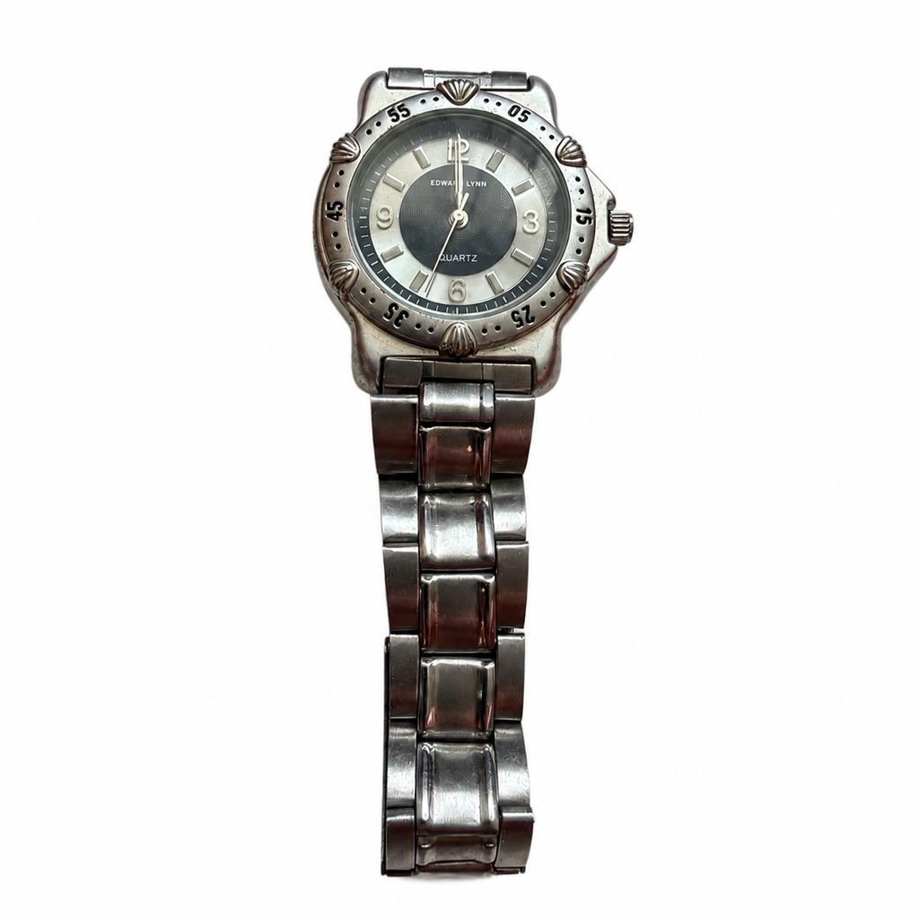 Vintage Edward Lynn Black and Silver Dial Shell Bezel Watch - Requires a Battery