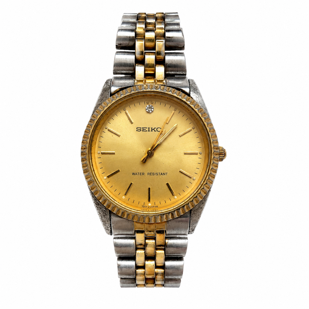 Vintage Seiko 7009 Gold Dial Two-Tone Automatic Watch - No Battery Required
