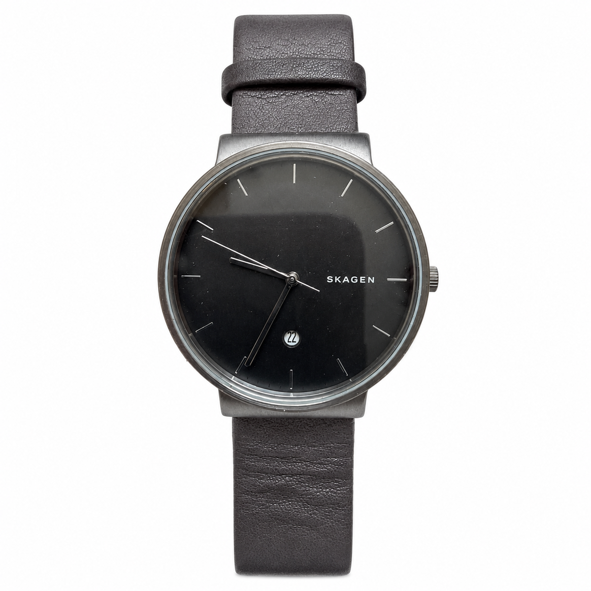 Vintage Skagen Minimalist Black Dial Leather Strap Watch - Requires a Battery