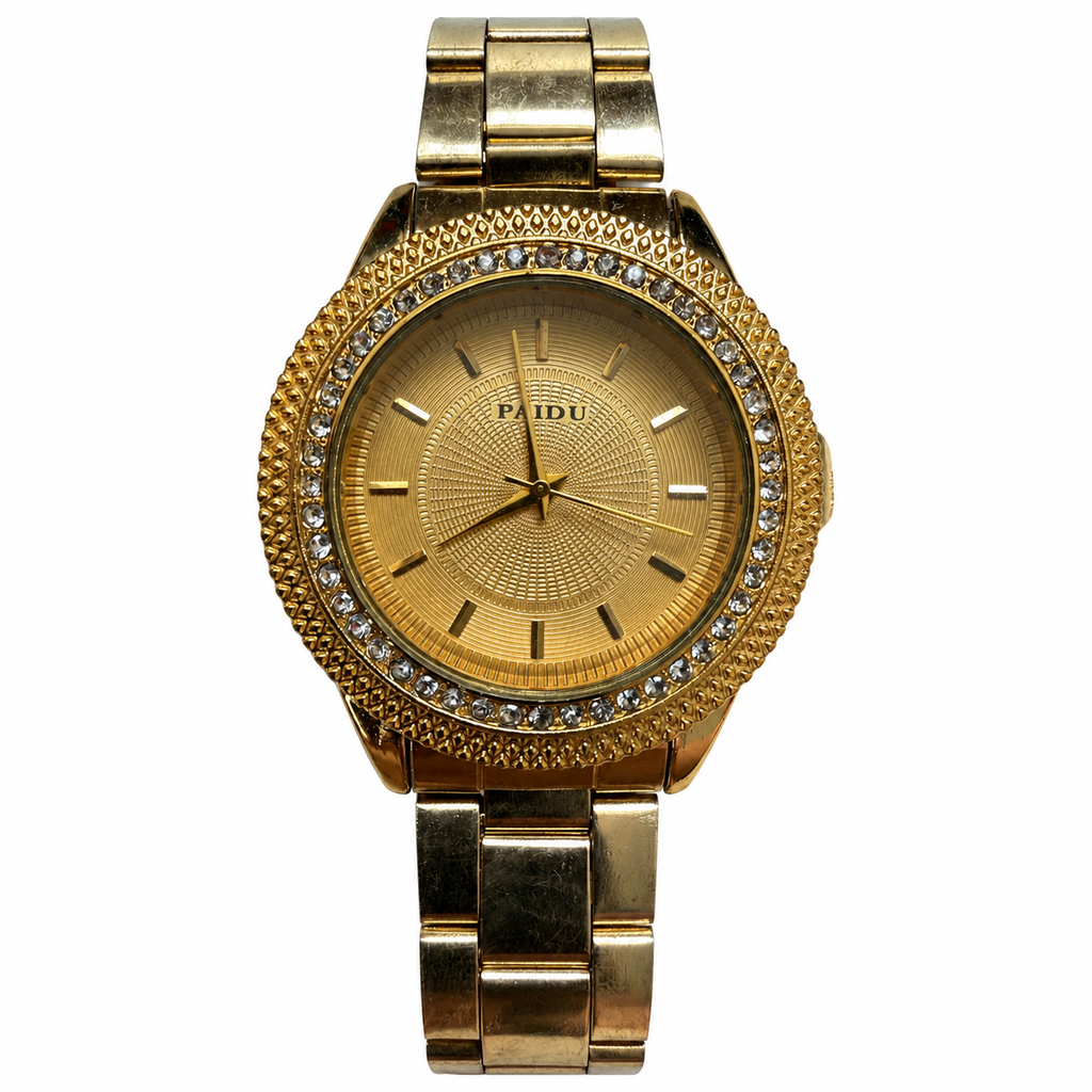 Vintage Paidu Gold-Tone Crystal Bezel Dress Watch - Requires a Battery