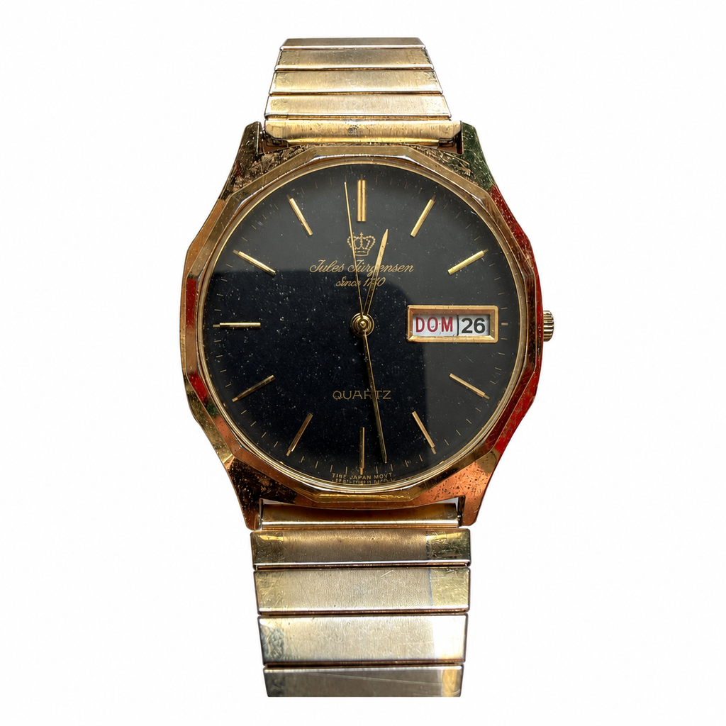 Vintage Jules Jurgensen Black Dial Day-Date Gold-Tone Watch - Requires a Battery