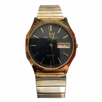 Vintage Jules Jurgensen Black Dial Day-Date Gold-Tone Watch - Requires a Battery