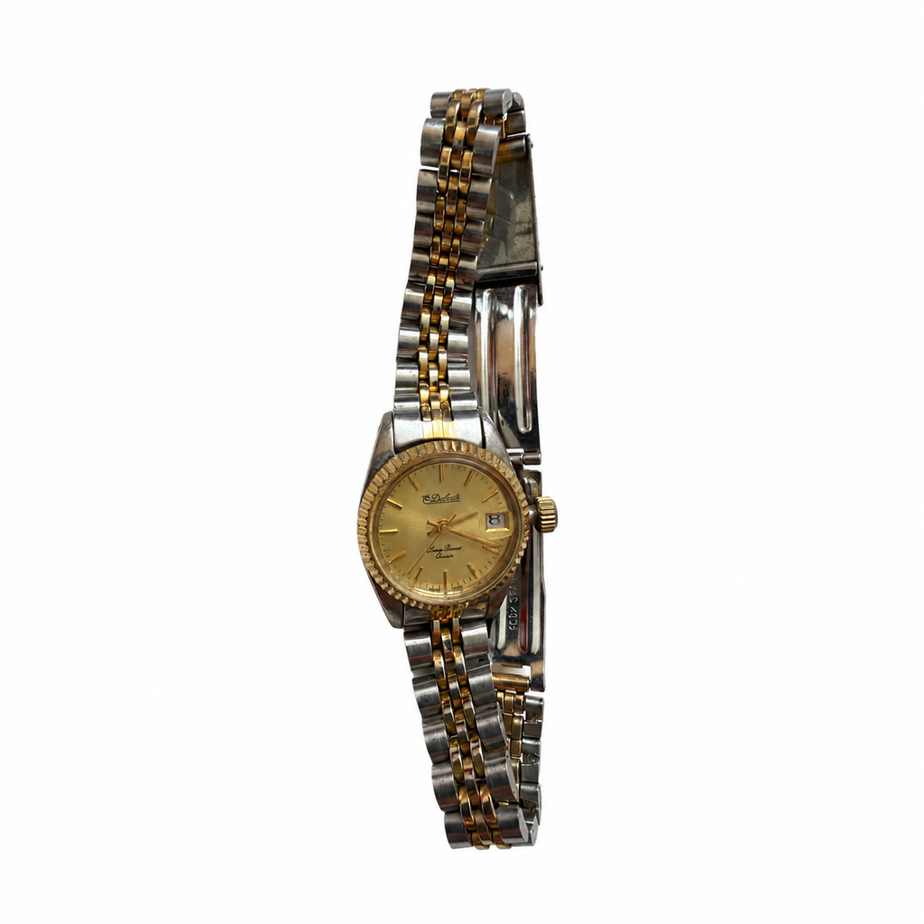 Vintage Two-Tone Gold Dial Date Quartz Watch - Requires a Battery