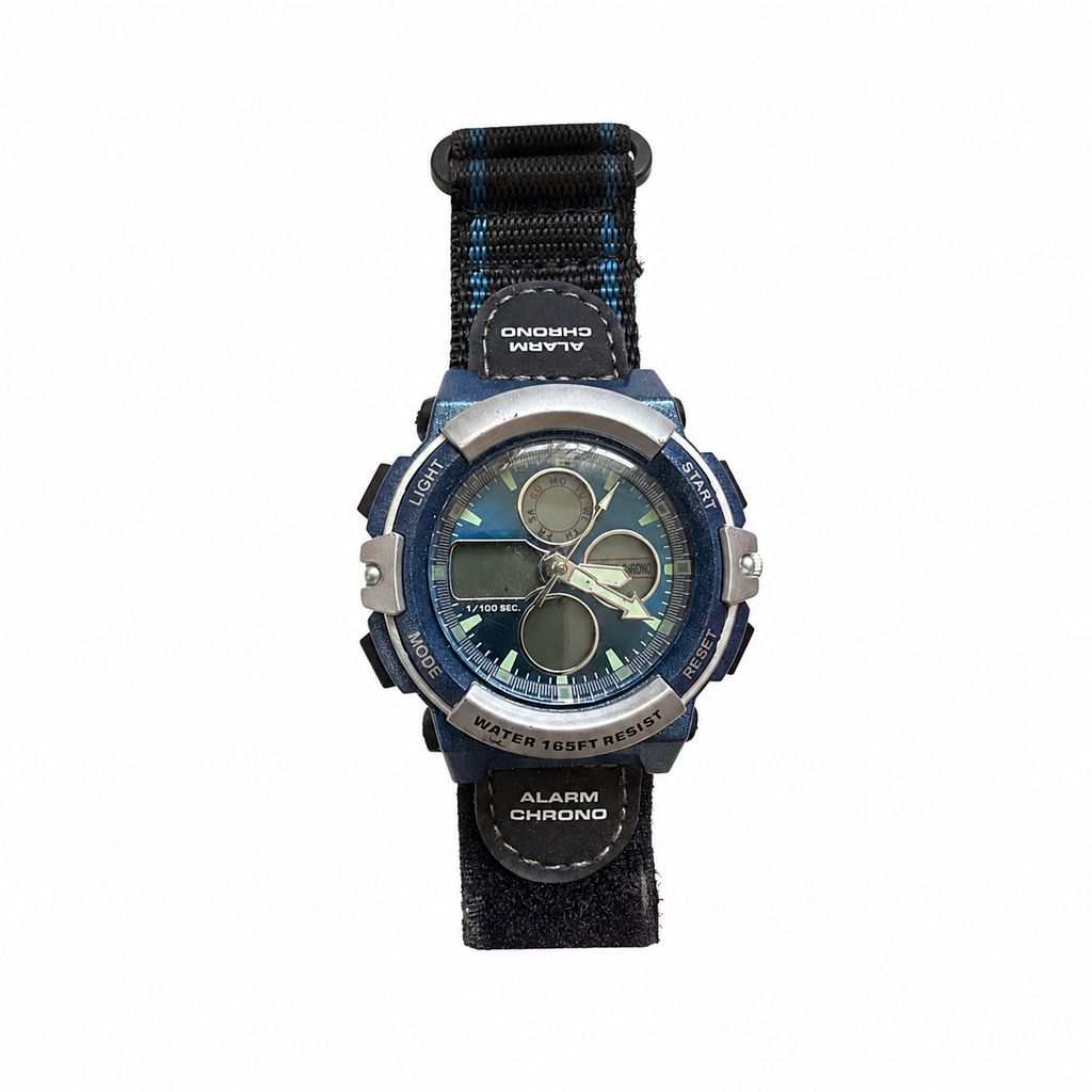 Vintage Blue Ana-Digi Alarm Chronograph Sport Watch - Requires a Battery