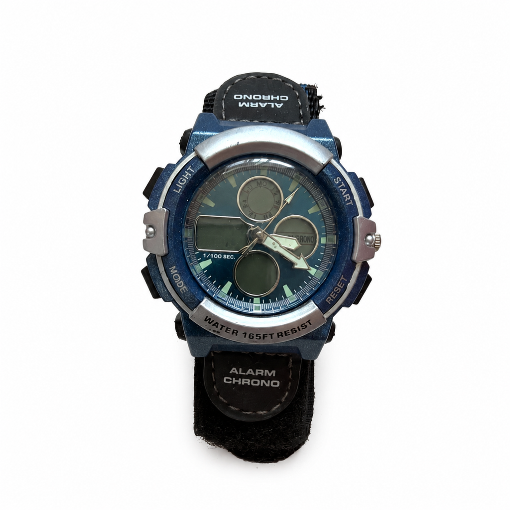 Vintage Blue Ana-Digi Alarm Chronograph Sport Watch - Requires a Battery