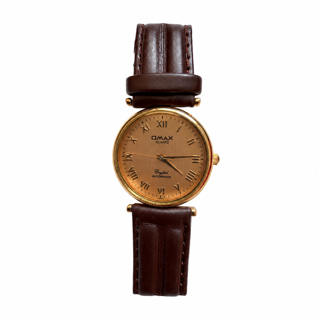 Vintage Omax Crystal Gold Dial Waterproof Quartz Watch - Requires a Battery