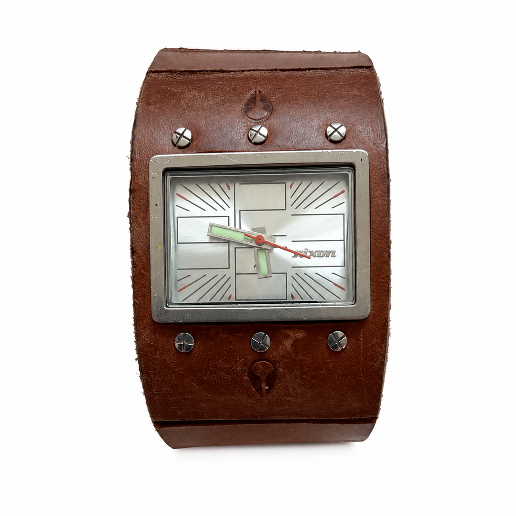 Vintage Nixon Rectangular Leather Cuff Watch - Requires a Battery