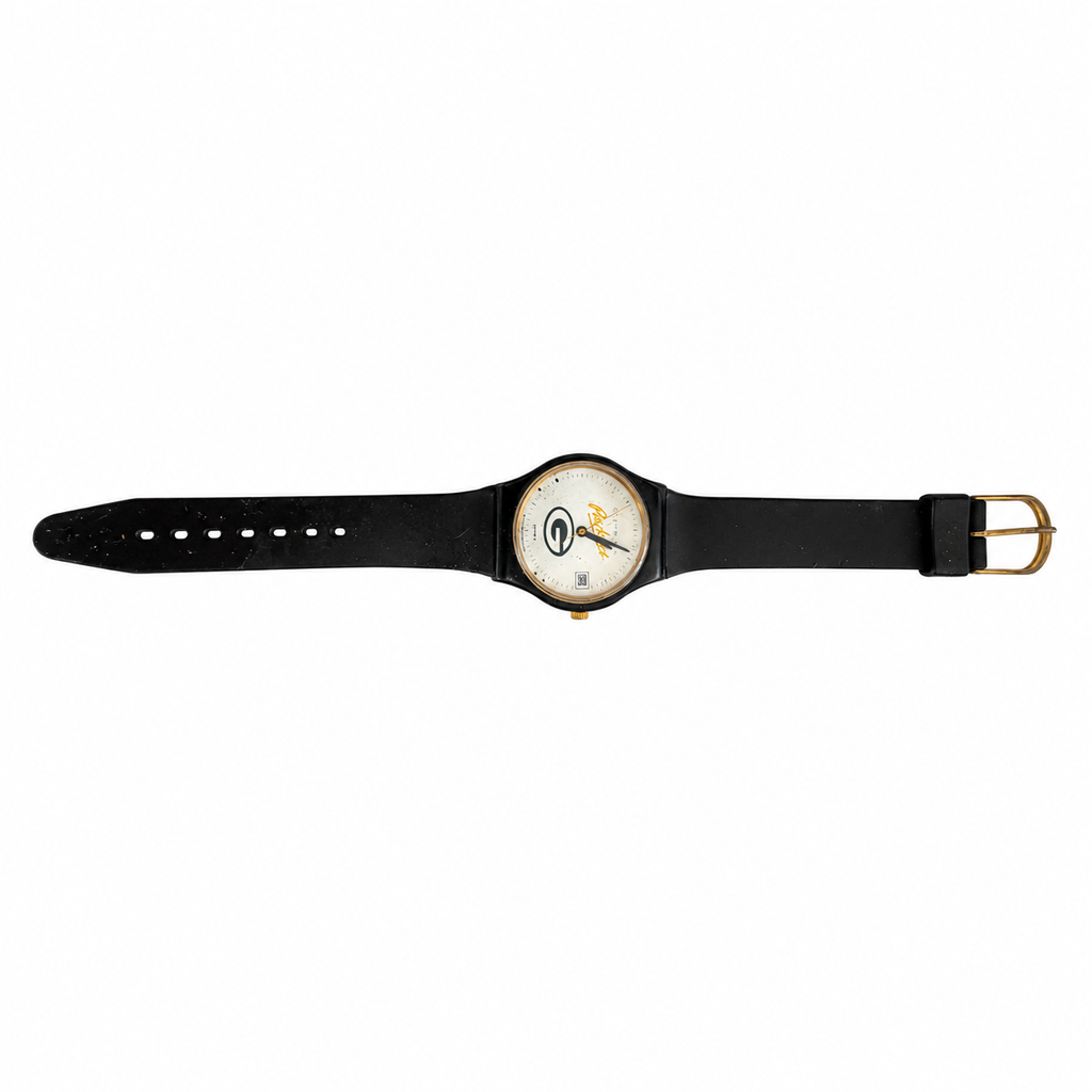 Vintage Green Bay Packers Quartz Analog Watch White Dial Black Strap - Requires a Battery