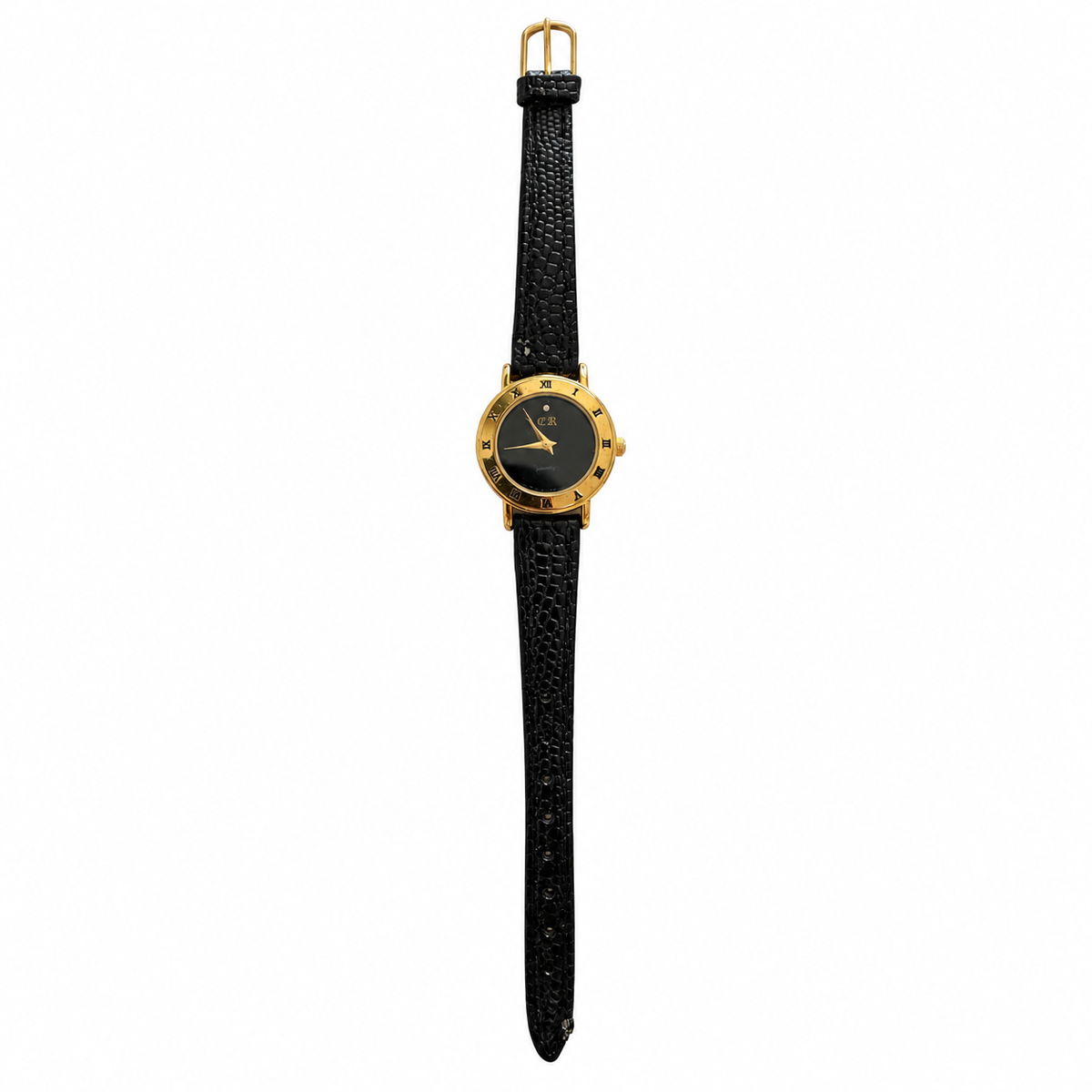 Vintage ER Gold-Tone Black Dial Quartz Watch