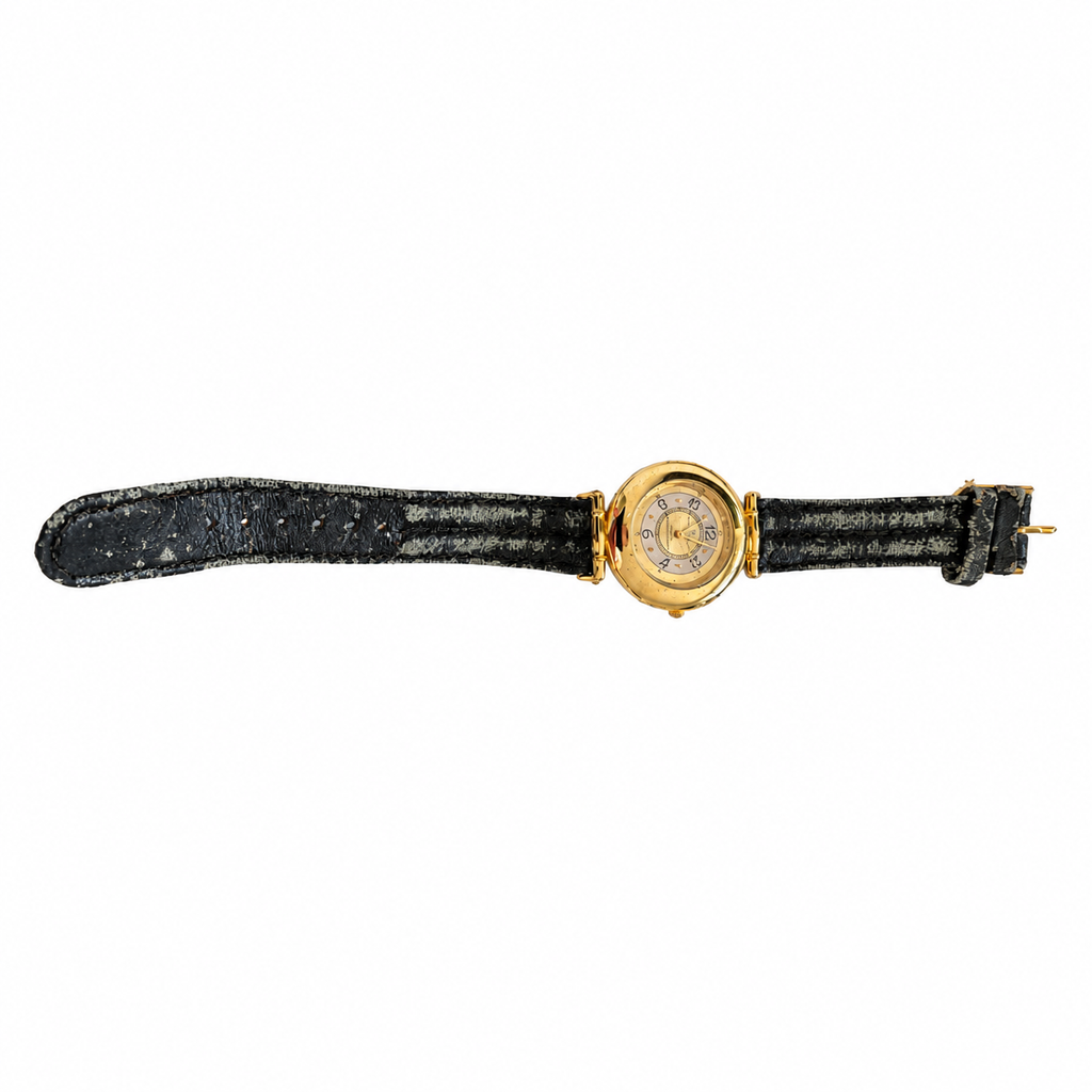 Vintage Charles Raymond Quartz Analog Gold Tone Watch Black Strap - Requires a Battery