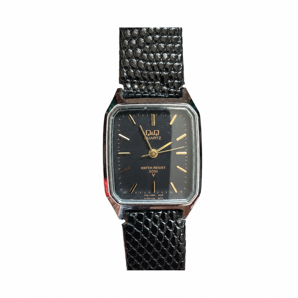 Vintage Q&Q Black Dial Rectangular Quartz Watch - Requires a Battery