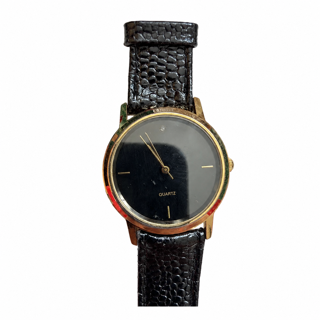 Vintage-Style Minimalist Black Dial Quartz Watch - Requires a Battery