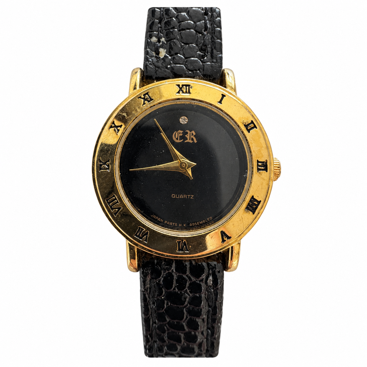 Vintage ER Gold-Tone Black Dial Quartz Watch