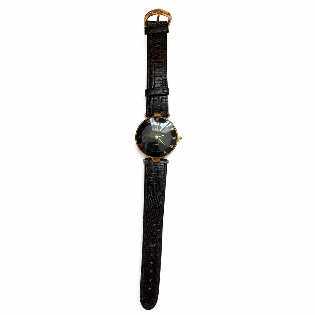 Vintage Infaux Black Roman Numeral Quartz Watch - Requires a Battery