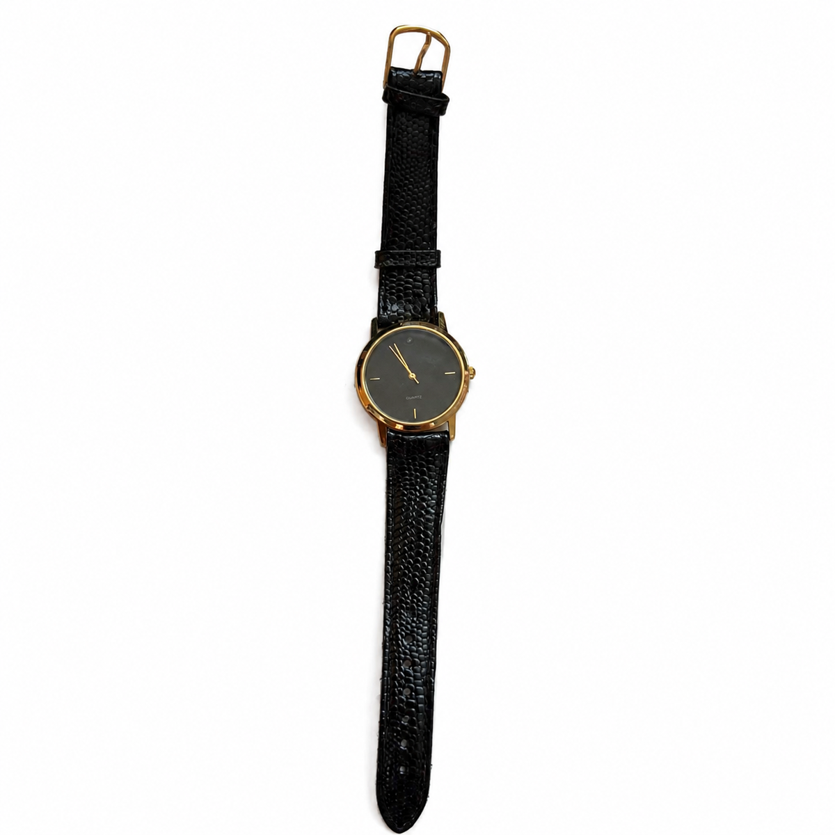 Vintage-Style Minimalist Black Dial Quartz Watch - Requires a Battery