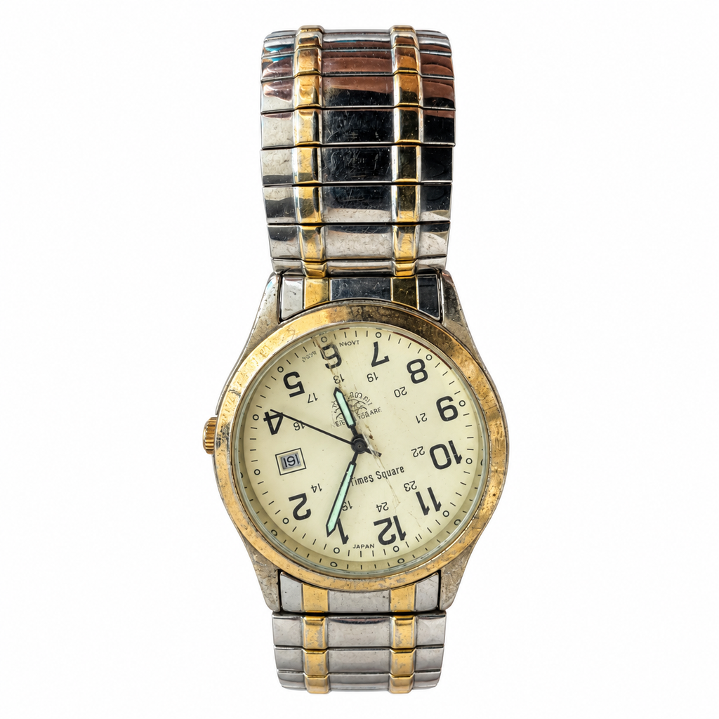 Vintage Times Square Two-Tone Japan Quartz Date Watch - Requires a Battery