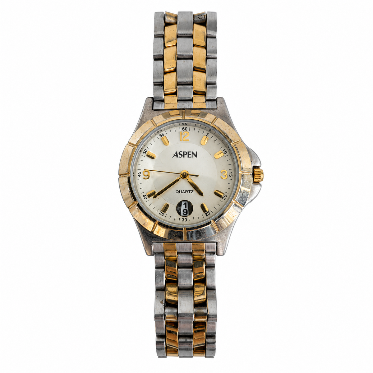 Vintage Aspen Two-Tone White Dial Quartz Date Watch - Requires a Battery