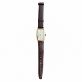 Vintage Gruen Swiss Gold-Tone Tank Quartz Watch Brown Leather Strap - Requires a Battery