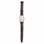 Vintage Gruen Swiss Gold-Tone Tank Quartz Watch Brown Leather Strap - Requires a Battery