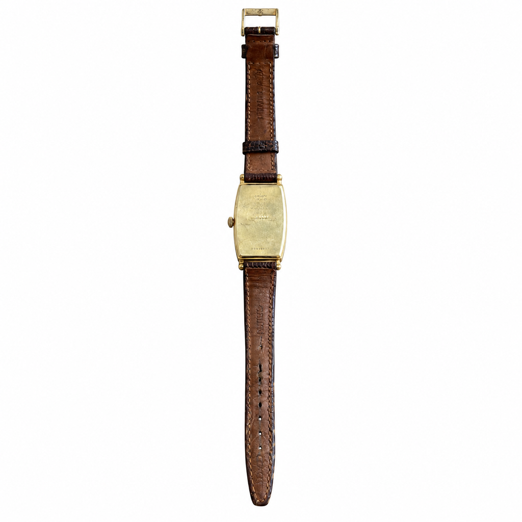 Vintage Gruen Swiss Gold-Tone Tank Quartz Watch Brown Leather Strap - Requires a Battery