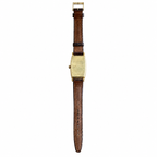 Vintage Gruen Swiss Gold-Tone Tank Quartz Watch Brown Leather Strap - Requires a Battery
