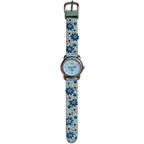 Vintage-Style TFX Blue Floral Quartz Watch - Requires a Battery