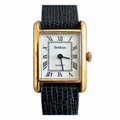 Vintage Armitron Gold-Tone Tank Roman Numeral Quartz Watch Black Strap - Requires a Battery