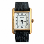 Vintage Armitron Gold-Tone Tank Roman Numeral Quartz Watch Black Strap - Requires a Battery