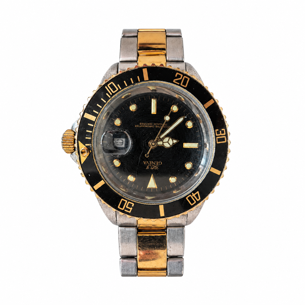 Vintage Geneva 2001 Two-Tone Black Dial Date Quartz Watch - Requires a Battery